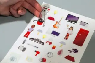 Multi sticker sheets on transparent vinyl, with a large number of custom shaped stickers shaped as household items
