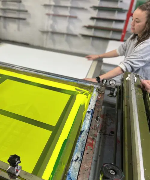 Screenprinting process in action