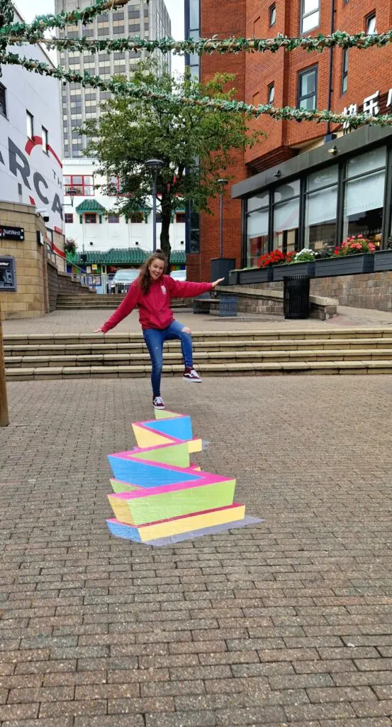 woman walking on an outdoor floor marketing sticker