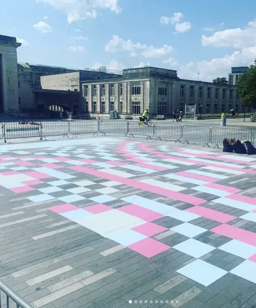 white and pink outdoor floor stickers
