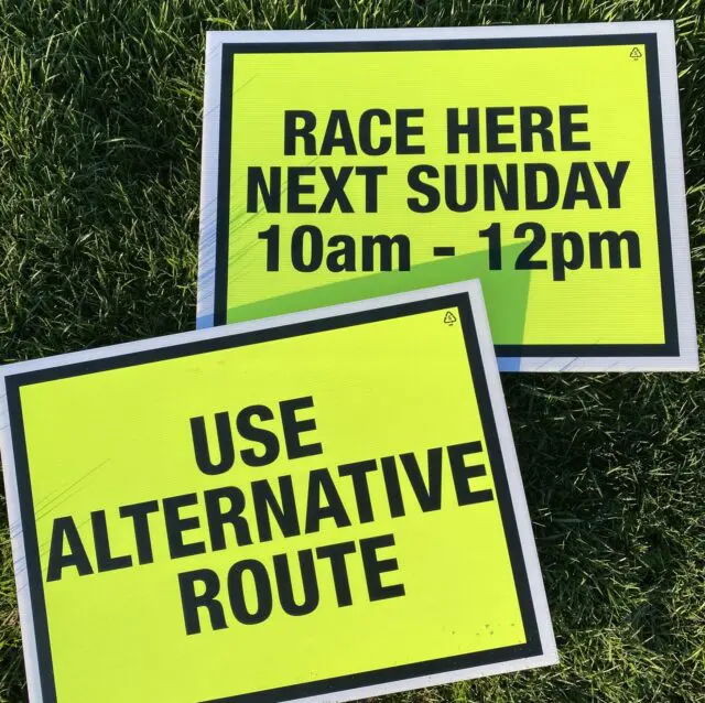 A3 correx signs - Custom printed fluorescent event signage