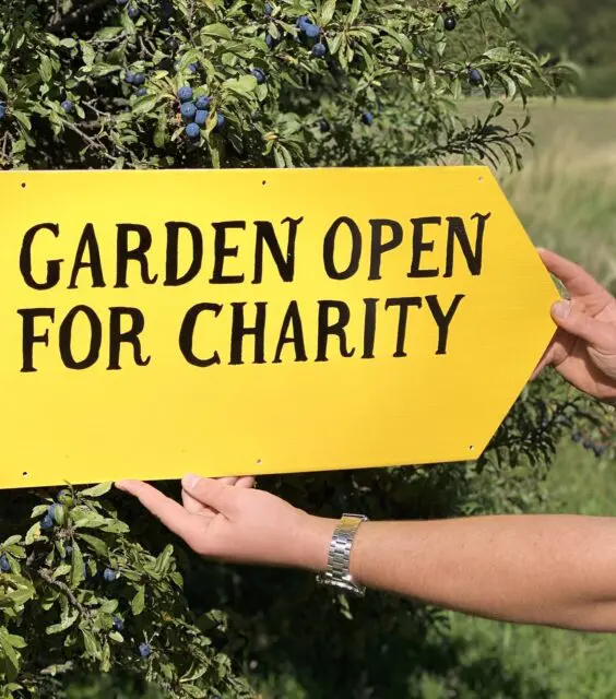 garden open for charity directional sign