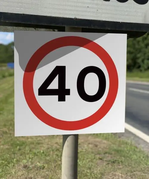 40 mile per hour road sign for temporary use printed in UK