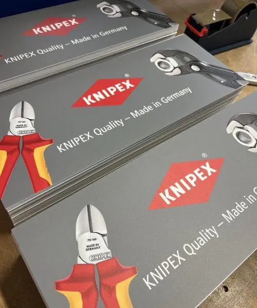 Product display header boards printed in uk ready for use in retail outlets