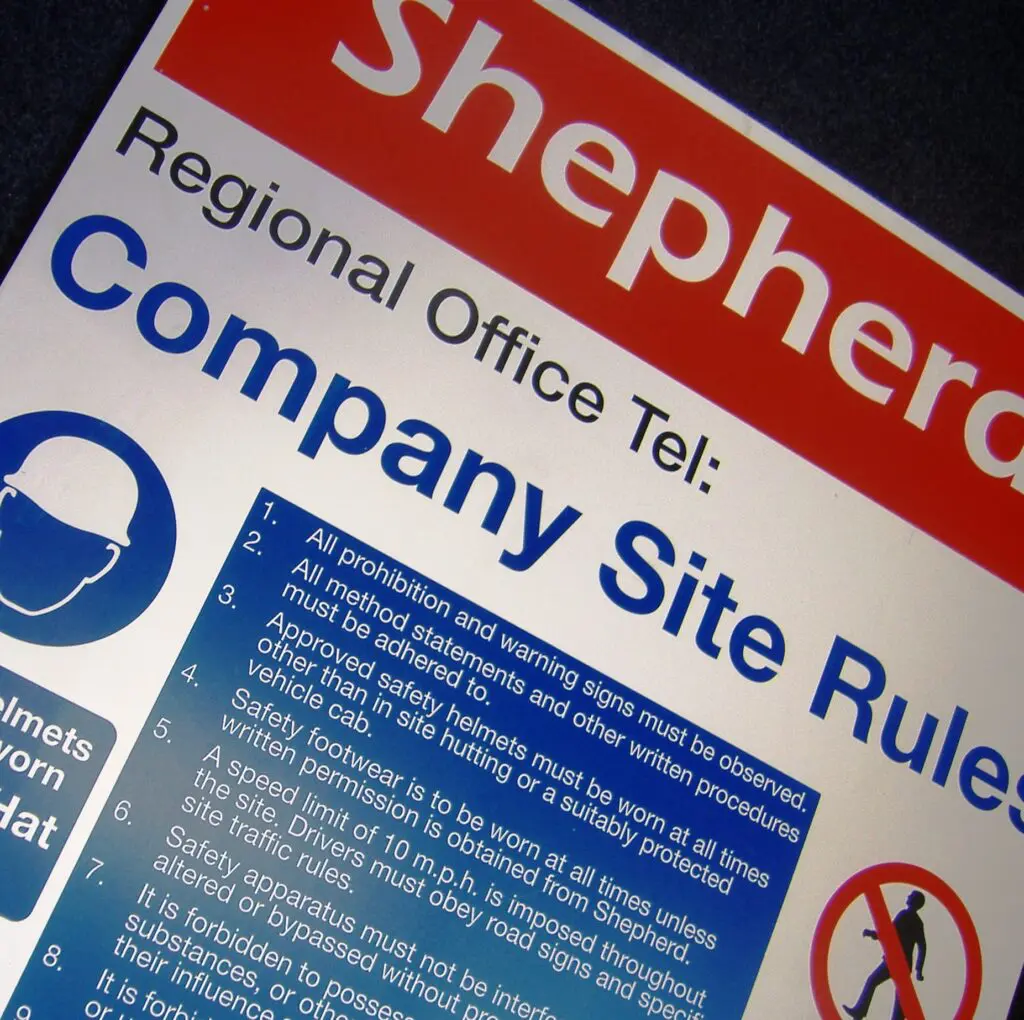 Company site rules signage