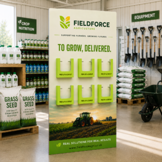 Country store custom branded trade stand with leaflet holders