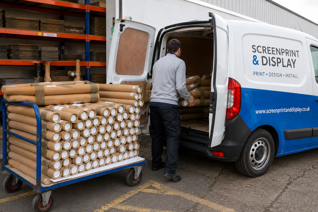 Stock holding and distribution of printed signage and retail pos