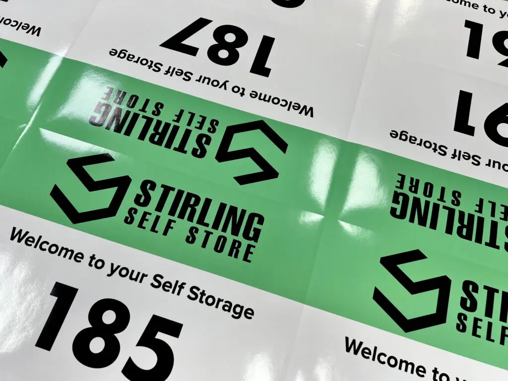 Sequentially numbered self storage door stickers for commercial storage facilities