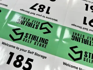 Sequentially numbered self storage door stickers for commercial storage facilities