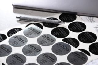 Metallic silver stickers on a sheet