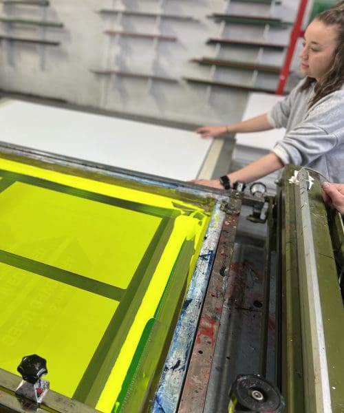 Screenprinting process in action