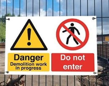 Danger demolition in progress sign