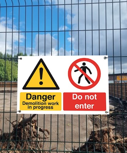 Danger demolition in progress sign