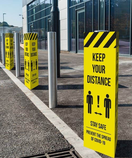 Triangular Bollard cover for social distancing