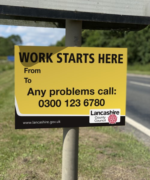 Work starts here signs