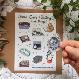 custom cat sticker sheets printed on transparent vinyl with selective backing white