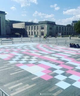 white and pink outdoor floor stickers