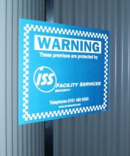blue reflective warning sign