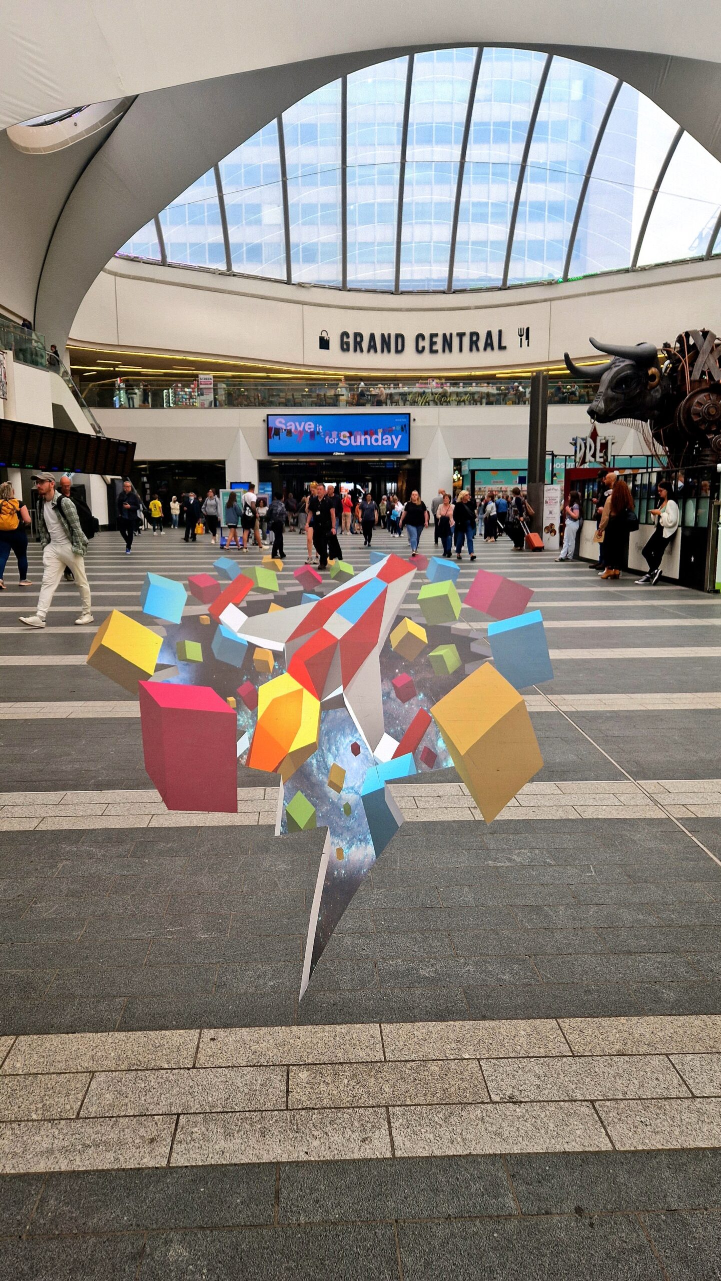 Using stickers to create optical illusions in experiential marketing.