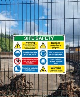 site safety sign on fence