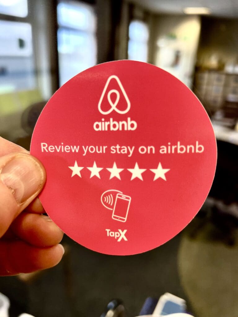 Review sticker for window display