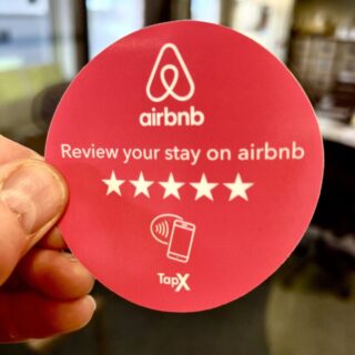 Review sticker for window display