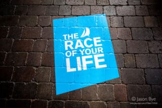Outdoor floor stickers used on the dockside to advertise the race around the world yachting event