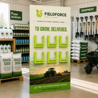 Country store custom branded trade stand with leaflet holders