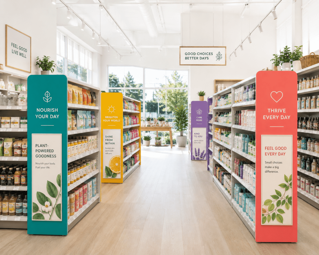 Printed gondola ends for retail stores